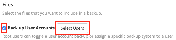 Choose to back up user accounts and optionally specify which ones to back up