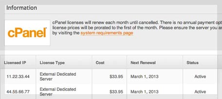 cpanel licenses