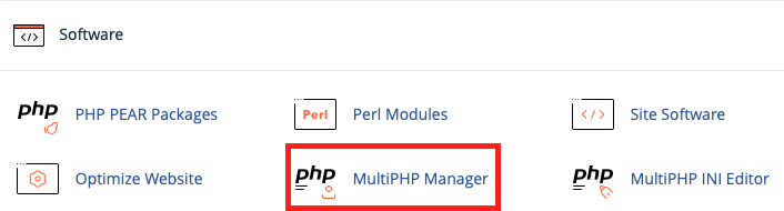Select MultiPHP from the Software Section of cPanel