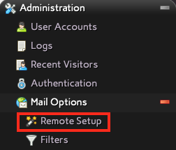 Click Remote Setup Under the Mail Options Section of Administration
