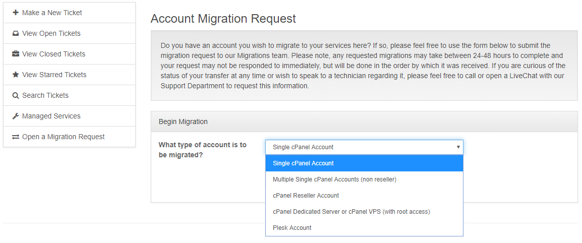 Select the Type of Accounts you Need Migrated