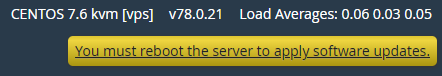 You can Click on the Warning Text to go to the Reboot Server Screen in WHM