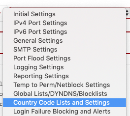 Select Country Code Lists and Settings from the Drop-Down List at the Top of the Screen