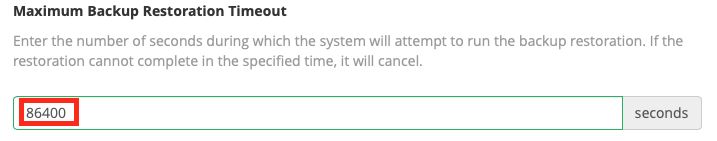 Specify the number of seconds you want the system to wait for a backup to be restored successfully to the local server
