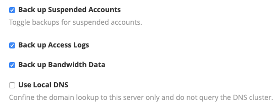 Select some optional parts of user accounts to back up