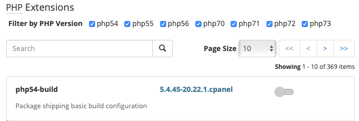 Check or Uncheck Boxes Next to Each Version of PHP to Show or Hide Modules for That Version of PHP