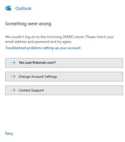 If Outlook Can't Connect, Click Change Account Settings