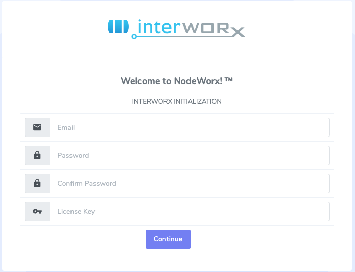 The Initial Admin Account Creation and InterWorx Licensing Screen