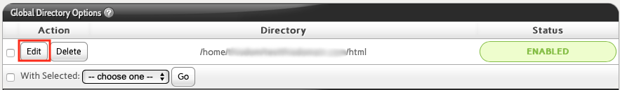 Click Edit Next to the Global Directory you Want to Activate Hotlink Protection In