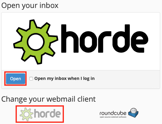 Click on Horde to Switch Webmail Clients and Click the Open Button