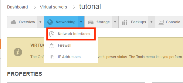 Select Network Interfaces from the Networking Drop-Down Menu