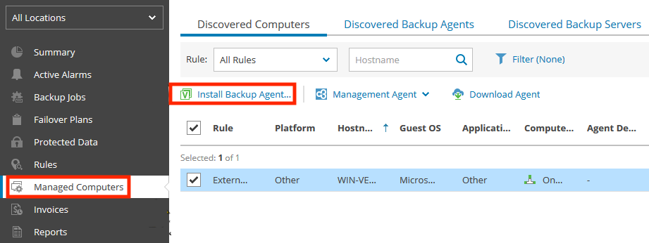 Select Managed Computers and then Click on Install Backup Agent