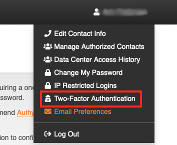 Select Two-Factor Authentication from the Menu Below your Name